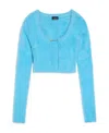 Jacquemus La Maille Logo-charm Cropped Knitted Cardigan In Blue