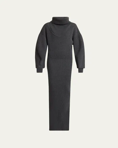 Jacquemus La Maille Pallone Maxi Sweater Dress In Gray