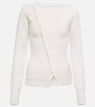 Jacquemus Asymmetric Ribbed Cardigan In Off White