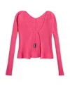 Jacquemus Pralù Cropped Embellished Ribbed-knit Cardigan In Pink