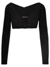 JACQUEMUS LA MAILLE PRALÙ BLACK CROPPED CARDIGAN WITH GOLDEN LOGO IN STRETCH VISCOSE WOMAN