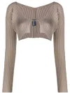 Jacquemus La Maille Pralù Logo-charm Cropped Knitted Cardigan In Neutrals