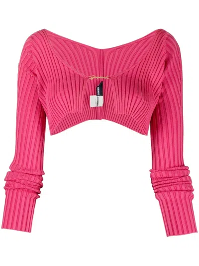 Jacquemus La Maille Pralu Cropped Cardigan In Pink
