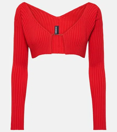 Jacquemus La Maille Pralù Cropped Cardigan In Red