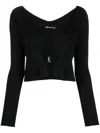Jacquemus 'la Maille Pralu Longue' Black Ribbed Cardigan With Logo Charm Woman In Black