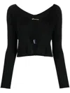 Jacquemus 'la Maille Pralu Longue' Black Ribbed Cardigan With Logo Charm Woman