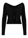 Jacquemus 'la Maille Pralu Longue' Black Ribbed Cardigan With Logo Charm Woman In Black