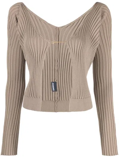 Jacquemus Pralu Ribbed-knit Cardigan In Taupe