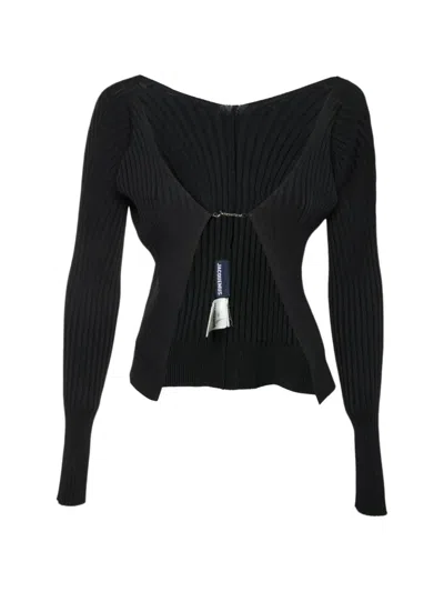 Pre-owned Jacquemus La Maille Pralù Longue Rib Knit Cardigan In Black