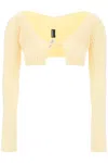 Jacquemus Logo Plaque Long-sleeved Cardigan In Yellow