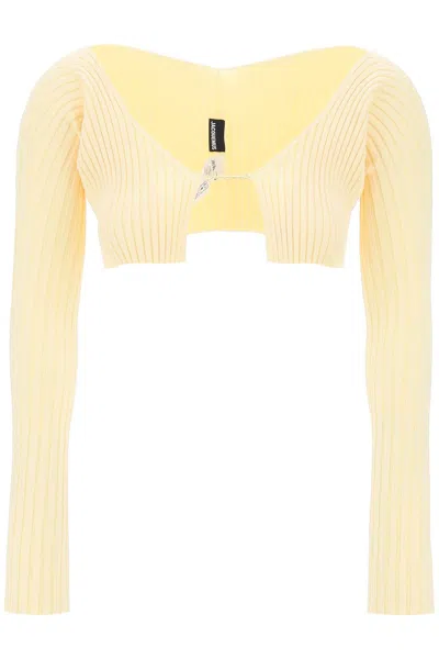 Jacquemus La Maille Pralù Longue Ribbed-knit Cardigan In Yellow