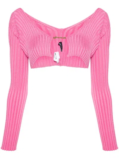 Jacquemus La Maille Pralu Cropped Cardigan In Pink