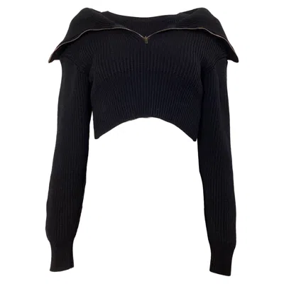 Jacquemus La Maille Risoul Wool Knit Crop Jumper In Black Merino Wool