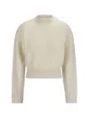 Jacquemus La Maille' White Sweater With Intarsia Logo In Wool In Light Beige