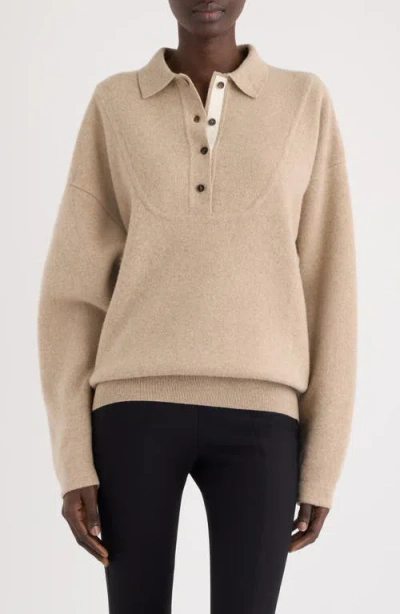 Jacquemus La Maille Vareuse Pallone Merino Wool & Cashmere Polo Sweater In Neutral
