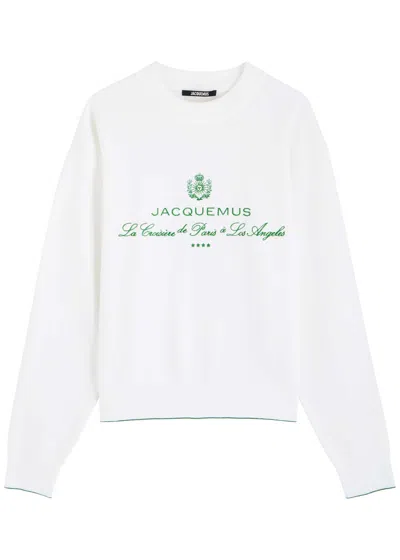 Jacquemus La Maille Venice Embroidered Cotton-blend Sweatshirt In White