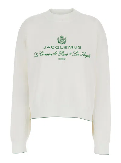 JACQUEMUS JACQUEMUS WHITE SWEATER WITH LOGO EMBROIDERED ON THE FRONT AND SHORT DESIGN IN COTTON WOMAN