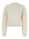 Jacquemus La Maille' White Sweater With Intarsia Logo In Wool In Grey