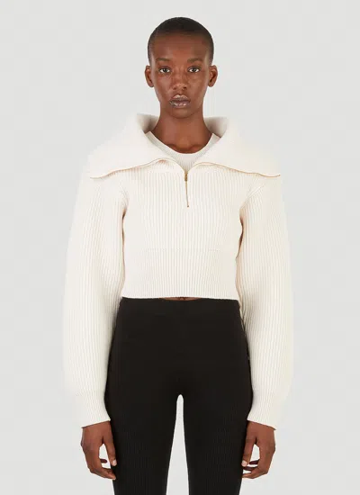 Jacquemus Neutral La Maille Risoul Cropped Wool Sweater In Neutrals