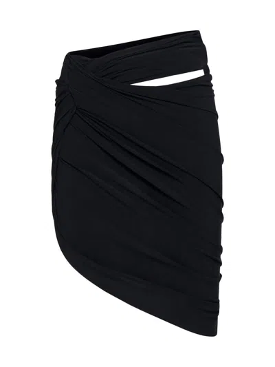 Jacquemus La Mini Jupe Drapeado Jersey Skirt In Black
