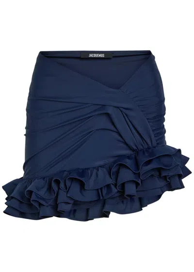 Jacquemus La Mini Jupe Playa Ruffled Mini Skirt In Blue