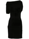 Jacquemus La Mini Robe Drapeado Blue One-shoulder Mini Dress With Ruched Details In Viscose Blend Stretch Woma In Black