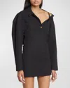 Jacquemus Asymmetric-neck Shirt Minidress In Black