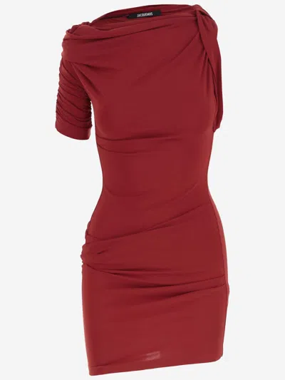 Jacquemus La Mini Robe Drapeado Dress In Red