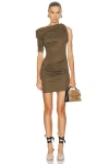 Jacquemus Asymmetric Green Mini Dress With Gathered Details In Brown