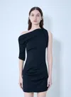 Jacquemus Asymmetrical One-shoulder Bodycon Mini Dress With Ruched Sleeve In Blue