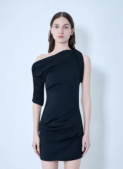 Jacquemus Asymmetrical One-shoulder Bodycon Mini Dress With Ruched Sleeve In Black