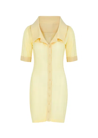 Jacquemus La Mini Robe Manta Knitted Mini Shirt Dress In Yellow