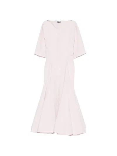 Jacquemus La Moisson Pleated Midi Dress In White