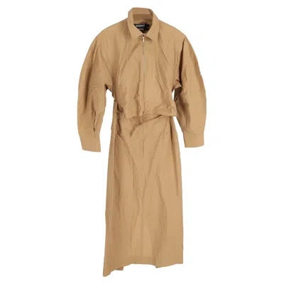 Jacquemus La Montagne Uzco Midi Cutout Puffed-sleeves Dress In Brown Cotton