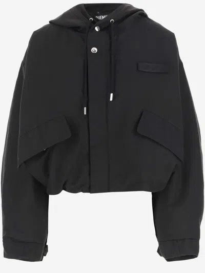 Jacquemus Chic Cropped Parka Coat With Unique Design And High-quality Organic Cotton Blend In Black
