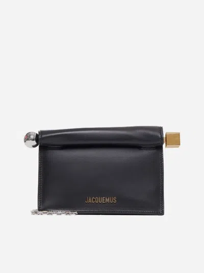 Jacquemus La Petite Pochette Rond Carre Nappa Leather Clutch Bag In Black