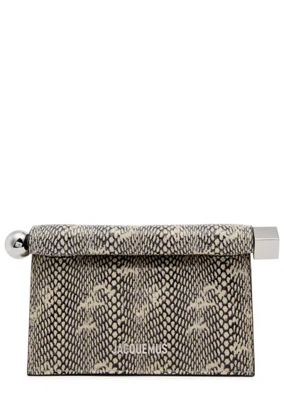 JACQUEMUS JACQUEMUS LA PETITE POCHETTE ROND PYTHON-EFFECT LEATHER CLUTCH