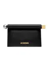 Jacquemus Women La Petite Pochette Rond Carre Nappa Leather Clutch Bag In Black