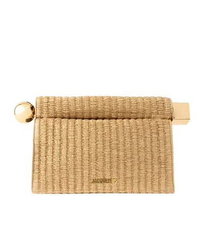 Jacquemus La Plage Leather-trimmed Raffia-effect Clutch In Nude