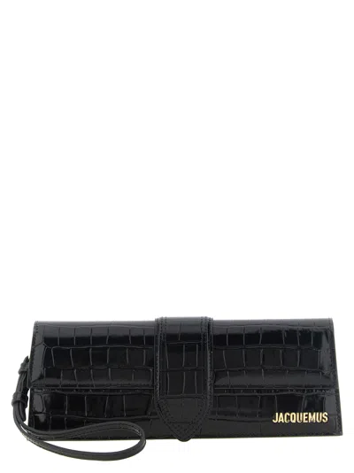 Jacquemus La Pochette Bambino Crocodile-effect Leather Clutch In Black