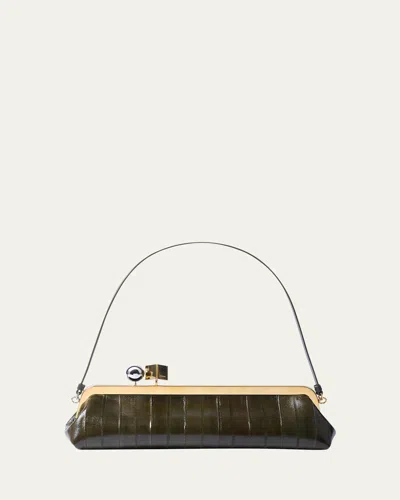 Jacquemus La Pochette Croc-embossed Leather Clutch In Green