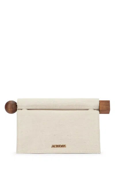 Jacquemus Rectangular Clutch Bag Wooden Handle In Neutral