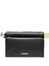 Jacquemus Rectangular Lamb Leather Clutch With Rolled Handle In Black
