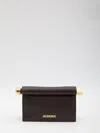 Jacquemus Rectangular Leather Clutch And Chain Strap In Black