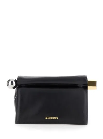 Jacquemus La Petite Pochette Rond Leather Clutch In Black