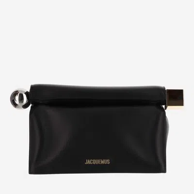 Jacquemus La Petite Pochette Rond Leather Clutch In Black
