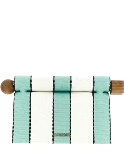 Jacquemus La Plage Leather-trimmed Striped Cotton Clutch In Blue