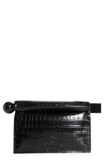 JACQUEMUS JACQUEMUS LA POCHETTE ROND CARRÉ CROC EMBOSSED LEATHER CLUTCH