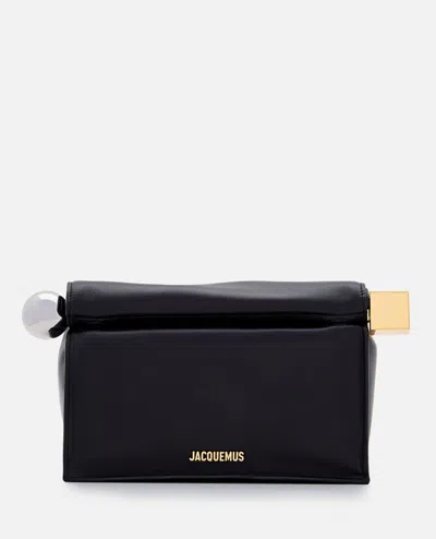 Jacquemus La Pochette Rond Carre Leather Clutch In Black
