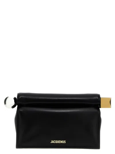 Jacquemus La Petite Pochette Rond Carre Nappa Leather Clutch Bag In Black